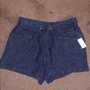 Pull On Linen Blend Shorts - Navy Stripe